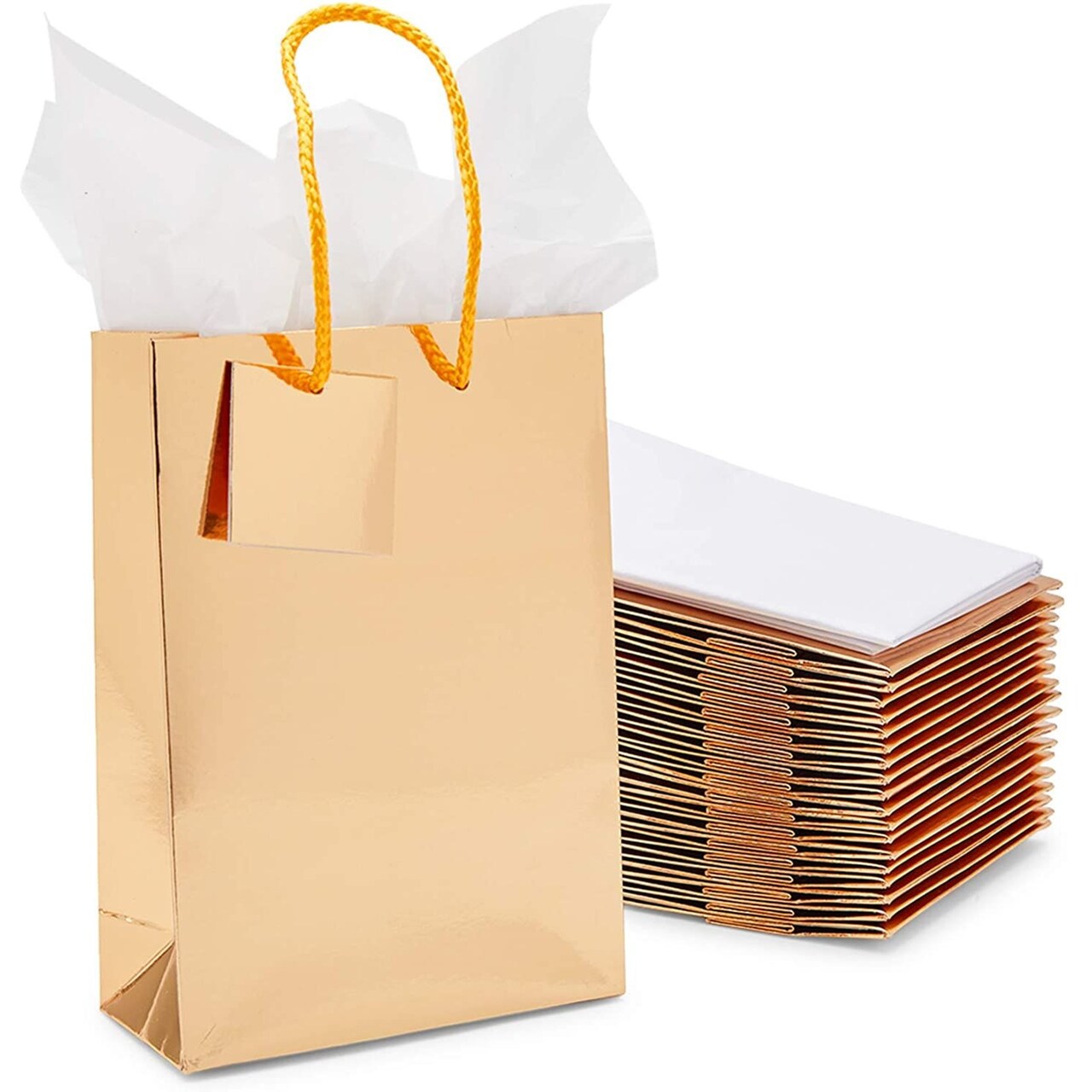 Gold Gift Bags with Tissue Paper (5.45 x 7.8 x 2.45 in, 20 Pack)